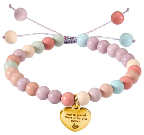 Mikovivi Perlenarmband, Stilvolle Armbänder mit Inspirierendem Zitat und Herzförmigem Anhänger Just Be Yourself Armband Schmuckgeschenke für Frauen Freunde und Fans (Goldener Anhänger)