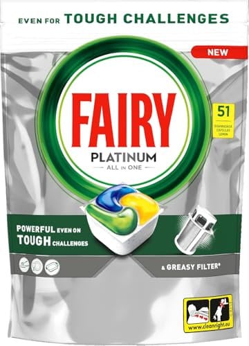 FAIRY Platinum Tablettes Tout en Un pour Lave-Vaisselle Citron 51 pcs