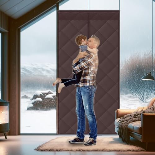 Rideau Porte Isolation Thermique Magnétique 80 x 245 cm Contre Le Froid et La Chaleur/Imperméable/Coupe-Vent Panneau Imperméable avec Oeillets pour Chambre/Restaurant, D