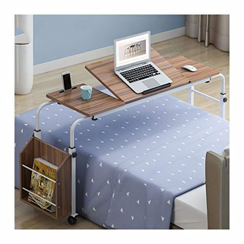 Gardeneea Nachttisch Mobiler Bett-Computertisch, tragbar, Mal- und Lese-Nachttisch mit Rollen (Antike Eiche, 120 cm)