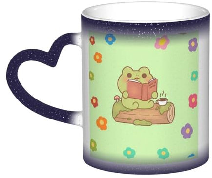 ZORIN Coffee Milk Tea Ceramic Mugs Ceramic Heat Sensitive Color Changing Coffee Cups Funny Frog Reading Novelty Starry Sky Tea Mug for Office Home Morning Drink Valentine's Day Father's Day Blue