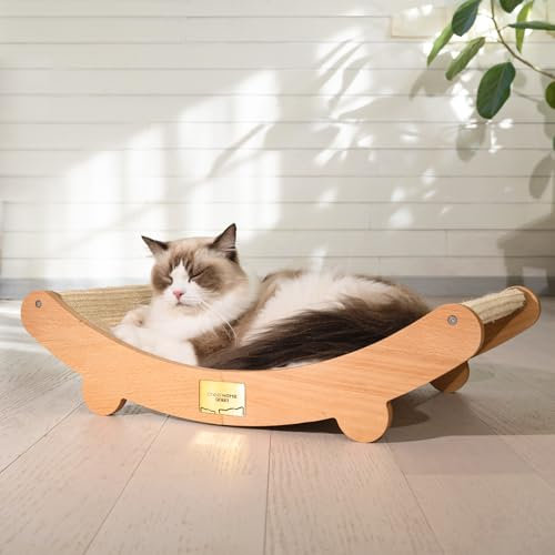 CheerPals Sisal Cat Scratcher Bed - 160° Curved Design, Solid Beech Wood & Sisal Pad Cat Scratching Board, Extra-Large 60x35x15cm Pet Furniture for All Cats