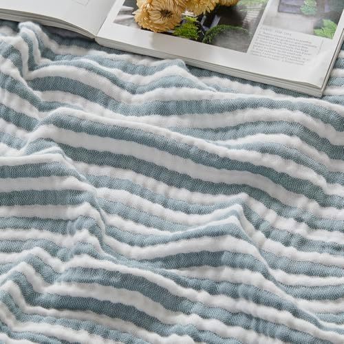 EMME Musselin Decke 100% Baumwolle 167x230 Gestreift Teal Tagesdecke