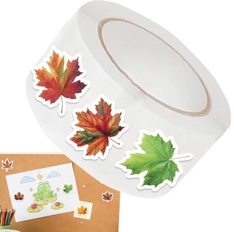 Penlimly Herbstlaub Sticker | 500 Stücke Ahornblatt Journaling Sticker | Deko Rolle, Selbstklebende Aufkleber für Journaling Planner Herbst Basteln Trinkflasche Briefe