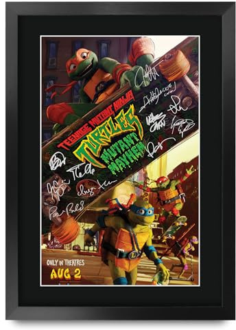 HWC Trading Teenage Mutant Ninja Turtles (2023) Mutant Mayhem Geschenke Geduckter Poster Signiertes Autogramm Foto für Fans von Film Memorabilien - A3 Gerahmt