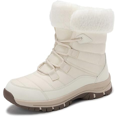 Generisch Bottes d'hiver isolées pour femme - Chaussures thermiques de taille moyenne - Bottes de randonnée d'extérieur avec doublure en polaire chaude