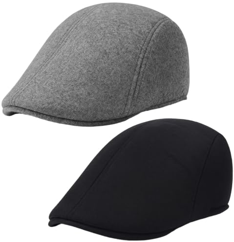PjuQow 2 Stück Schiebermütze Herren, Baskenmütze Herren, Flatcap, Leichte Und Atmungsaktive Mütze Für Outdoor-Aktivitäten Und Täglichen Gebrauch(Schwarz, Grau)