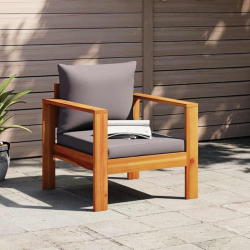 Holamys Gartensessel Massivholz Akazie, Ölbehandelt, 68x68x64 cm, Dunkelgraue Kissen, Robust für Garten, Terrasse, Balkon, Outdoor-Möbel