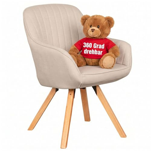 MR. DEKO Diningsessel Matera | Esszimmerstuhl mit Armlehnen | Drehbarer Polsterstuhl mit Massivholzbeinen | Bürostuhl und Sessel | Ergonomischer Stuhl Esszimmer 84x59x61 cm | FSC®-Zertifiziert
