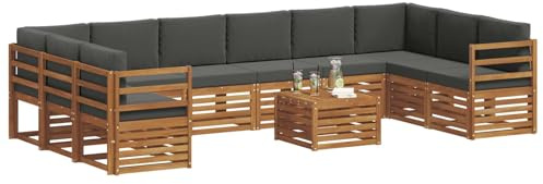 vidaXL Sofagarnituren 11 pcs Natur und Anthrazit Massivholz Akazie, Gartenlounge, modernes Outdoorsofa, sicheres Sitzset, gemütliche Terrassenmöbel