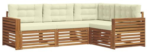 vidaXL Outdoor-Sofagarnitur mit Kissen 4 pcs Natur und Creme, Moderne Garten-Sofa-Ecke, haltbare Lounge-Möbel für draußen, gemütliche Terrasse-Sitzgelegenheiten
