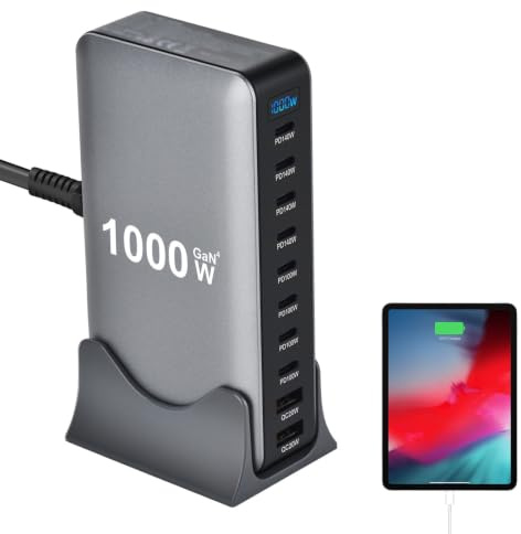 1000W USB C Charger Block 10 in 1 Multi Port USB C Fast Charging Station Laptop Charger HubCompatible with MacBook,i-Pad, Galaxy S24/S23