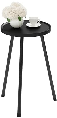 YAUKTAK Kleiner Tisch Runder Beistelltisch LET520BK | Praktischer Nachttisch|Vielseitiger Blumenständer|Ideal für Wohnzimmer Schlafzimmer|Platzsparend für Kleine Räume|Schwarzes