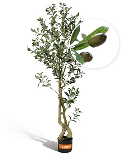 Kaivio Olivenbaum künstlich 150cm – Signature Design, Kunstpflanze im Topf, künstlicher Olivenbaum wie echt mit 720 Blättern & 40 Oliven, Kunstbaum für Wohnzimmer, Büro & Innenbereich