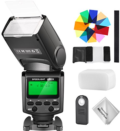 NEEWER NW610 Manual Flash Speedlite with 5 in 1 Wireless IR Remote Shutter Release Control, Diffuser, 12 Color Gel Filters for Most DSLR Cameras with Standard Hot Shoe and Sony with New Mi Hot Shoe