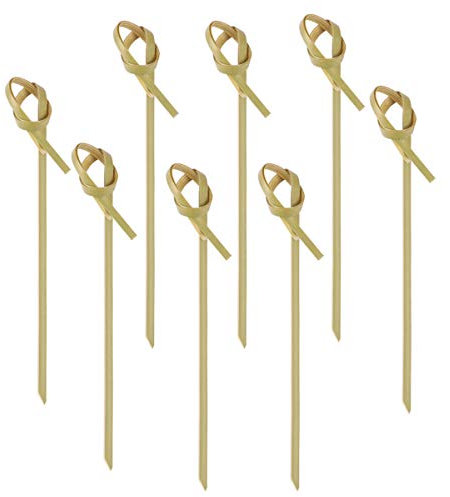 BESTonZON 100 PCS Bamboo Cocktail Picks,9cm Cocktail Sticks Knot Skewers with Twisted Ends, Japaneses Style Bamboo Knotted Skewers Bamboo Toothpicks for Appetizers, Barbecue Snacks Club Sandwiches