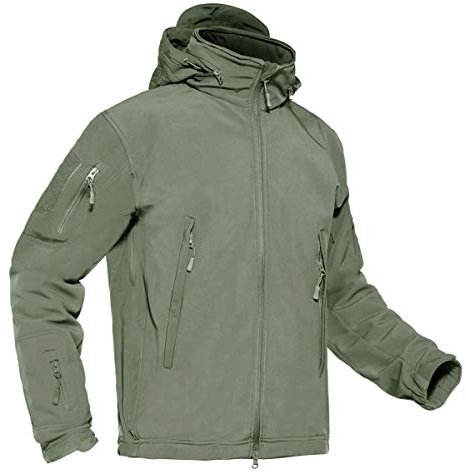 KEFITEVD Herrenjacke Herbst Winter Gefüttert Outdoorjacke Jagdjacke Viele Taschen Army Jacke Herren Softshelljacke Winddicht Fleece Jacke Winterjacke Männer Dunkeloliv L