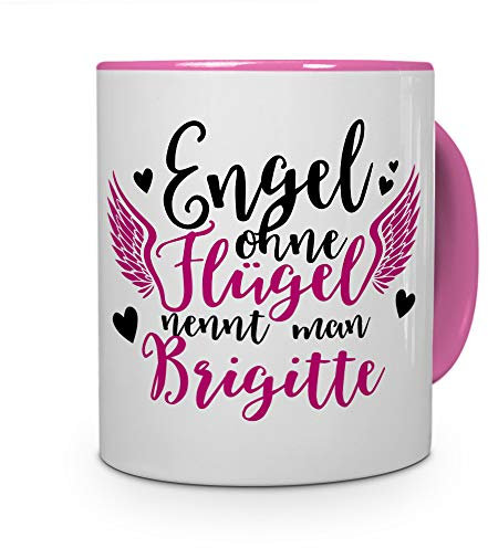 printplanet Tasse mit Namen Brigitte - Motiv Engel - Namenstasse, Kaffeebecher, Mug, Becher, Kaffeetasse - Farbe Rosa