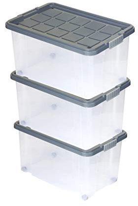 Unimet 3er Set Eurobox mit Deckel und Rollen 60 x 40 x 33 cm stahlgrau Griffe Silber
