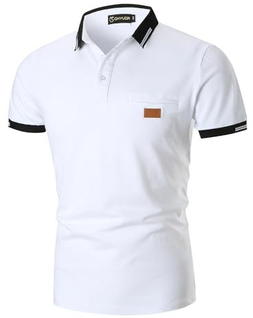 GHYUGR Polo Uomo Manica Corta Scollatura Cuciture a Contrasto Basic Poloshirt Camicie Tennis T-Shirts Tops,Bianco 2,XL