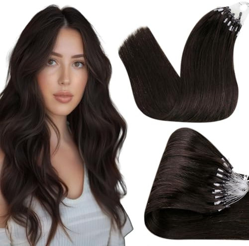 Hetto Microring Extensions Echthaar 45 cm Braun Extensions Echthaar Microring Dunkelstes Braun Invisible Micro Loop Remy Haarverlangerung 50 stück 50g #2