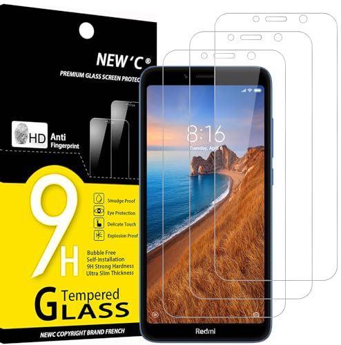 NEW'C Lot de 3, Verre Trempé pour Xiaomi Redmi 7A, Film Protection écran efficace contre les Rayures - sans Bulles - Ultra Résistant (0,33mm HD Ultra Transparent) Dureté 9H Glass