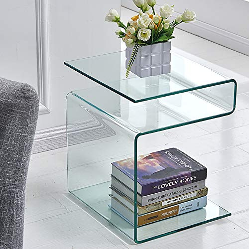 FENGHUA GLASS HOME Glas-Nachttisch, Beistelltisch, S-förmiger Beistelltisch für Wohnzimmer, Nachttisch für Schlafzimmer (klar)