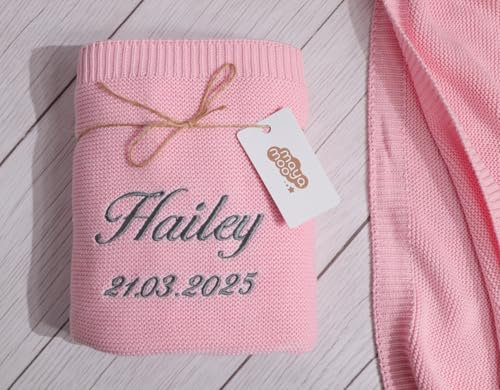 ★ Babydecke mit Namen Bestickt ★ Bambus & Baumwolle ★ Kuschelig weich & hypoallergen ★ Geschenk zur Geburt & Taufe ★ (Rosa, 100 x 80 cm)