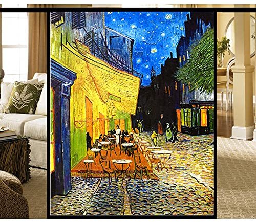 Siunwdiy Van Gogh-Aufkleber Sichtschutzfolie,Selbstklebend Befleckter Kirchenfenster-Film, Fensterfolie-Glasdekorfolie Für Zu Hause Badezimmer Wohnzimmer Dekorativ,G,60x90cm(24x36)