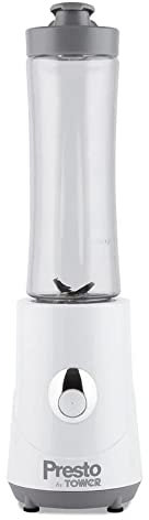 Presto By Tower PT12046WHT Personal Sports Blender and Smoothie Maker, One Touch Switch Stainless Steel Blades,Includes a Dishwasher Proof 1 x 400 ml BPA-Free Sport Bottle, 1.2 Metre Cable, 260W White