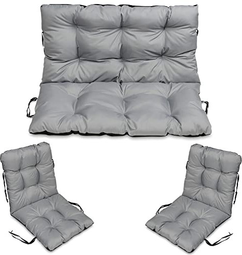 SuperKissen24. Sitzkissen Bankkissen Bankauflage - 120x50 cm und Rückenlehne 120x60 cm mit 2er 48x96 cm Stuhlkissen Set - Outdoor und Indoor - Grau
