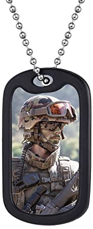 Custom4U Personalisierte Dog Tag Anhänger mit Fotogravur Edelstahl Herren Militär Armee Erkennungsmarken Anhänger mit Silikon Hülle in Silber mit 60cm Kette für Herren Männer