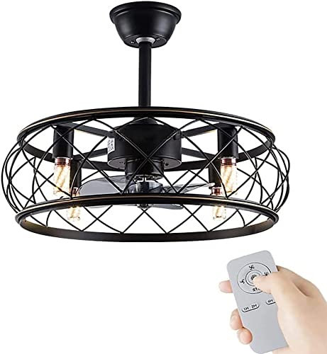 Ventilador de techo tipo jaula con luz, ventilador de techo invisible industrial de 18, ventilador de techo cerrado sin aspas, ventilador de techo silencioso de 3 velocidades con control remoto