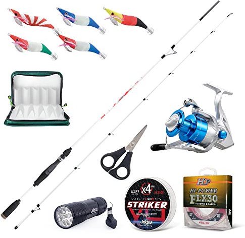 Combo Pesca al Calamaro Explorer: Canna Bulox Boat Star 210/240 + Mulinello QS3000 + Jatsui Kabo Squid + Trecciato Striker + Nylon Falcon FLX + Lampada UV + Astuccio + Forbice