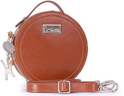 Catwalk Collection Handbags - Damen Runde Leder Umhängetasche - Henkeltasche/Handtasche Klein - Abnehmbarer Schultergurt - Tiffany - Hellbruan