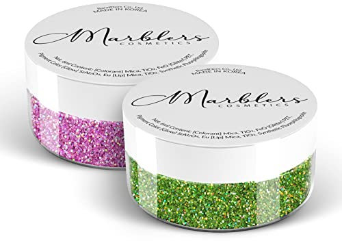 MARBLERS Cosmetic Grade Fine Glitter Duo [Holo Green Apple & Bubblegum] 0.36oz (10g) | Non-Toxic | Vegan | Cruelty-Free | Eyeshadow, Nail Polish, Nail Art | Festival, Rave & Party Makeup | Body & Face