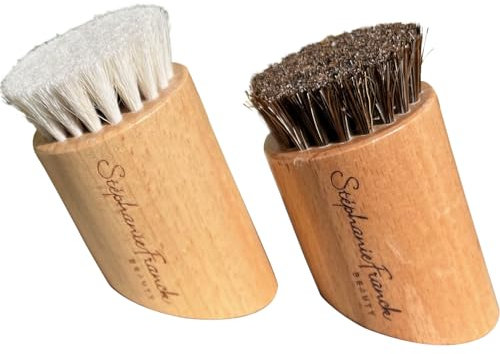 Stephanie Franck Beauty - Dry Brushing Face Brushes - Duo di spazzole asciutte per il Viso - Massaggio esfoliante, rivitalizzante, stimolante - Pelo di Capra (morbido) e Crine di Cavallo (deciso)