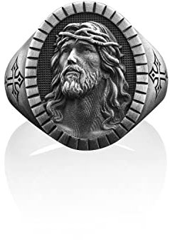 BySilverStone Jewelry Jesus-Herrenring, Silberner Retter-Jesus-Ring, Messias-Jesus-Ring, Christlicher Schmuck, Katholischer Jesus-Männerring, Geschenk Für Religiöse Männer, Jesus-Relief