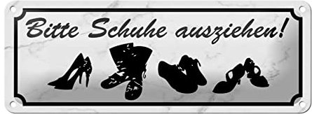 FEMER Blechschild Spruch 27x10cm Bitte Schuhe ausziehen Dekoration