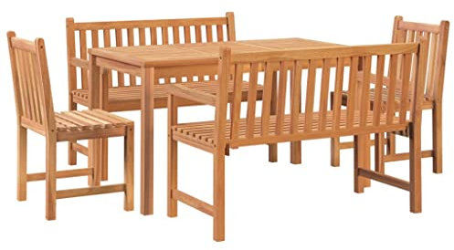 vidaXL Gartenmöbel 5-TLG. Tisch Bank Stuhl Gartengarnitur Sitzgruppe Gartenset Sitzgarnitur Gartentisch Esstisch Gartenbank Gartenstuhl Massivholz Teak