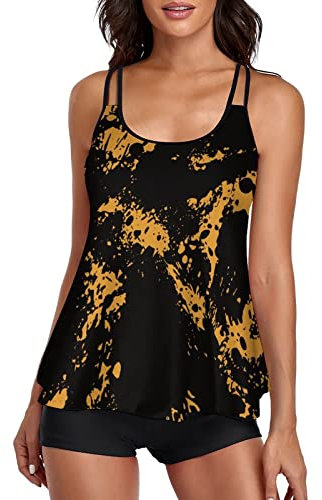 riou Tankinis 2025 Maillot de bain taille haute pour femme Imprimé bohème Taille haute, citronier, XL