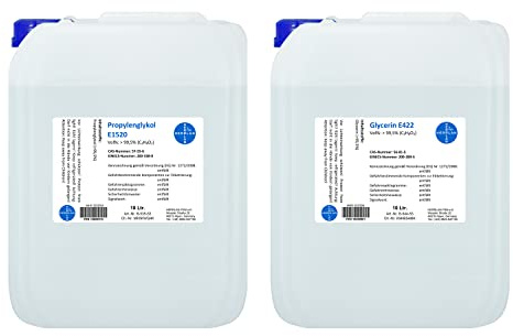 HERRLAN® 10 Ltr Glycerin 99,5% + 10 Ltr Propylenglykol 99,5% I Ph.Eur. | Set – 10 Ltr. Glycerin + 10 Ltr. Propylenglykol I Made in Germany - HERRLAN QUALITÄT