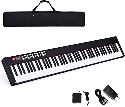 DREAMADE Piano Numérique Portable 88 Touches, Clavier Electronique avec Fonction de Transposition, Chargeur et USB Interface, Enfant ou Débutant (127x21,5x6,5 cm)