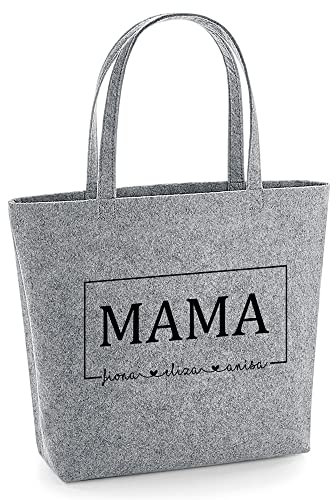 Filztasche personalisiert Oma oder Mama Tasche mit Kindernamen - Geschenk Geburtstag Muttertag (grau - Rahmendesign)