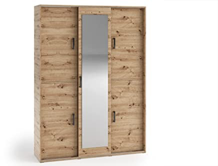 MargaretHadas24 Garderobenschrank Vanessa III 150 cm Garderobe Schrank Spiegel Schlafzimmer Jugendzimmer (Eiche Artisan, 150 cm)