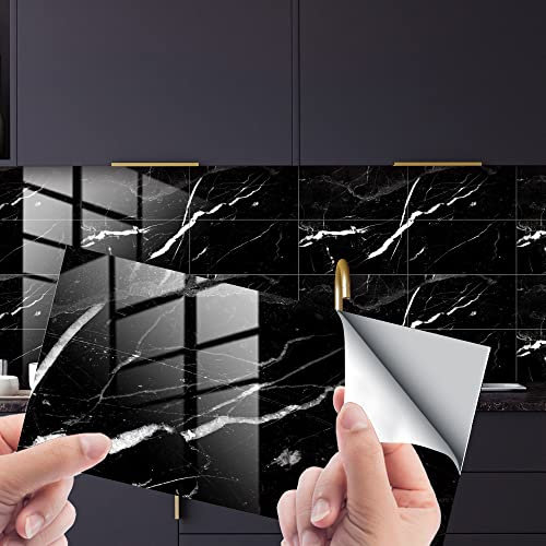 HORIWE Fliesenaufkleber Marmor 12x6 Inch Wandfliese Aufkleber 12 Stück PVC Fliesensticker Fliesen Folie Selbstklebende Tapete Wasserdicht Wandaufkleber für Küche, Schrank, Möbel, Tisch