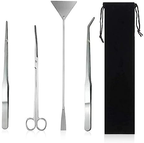 Vueinrg 4 in 1 Edelstahl Aquarium Aquascaping Set Aquarium Pinzette Lang Schere Spatel Kiesspatel Aquascape Tool Aquarium Zubehoer Pflanzenwerkzeuge Aquarium Reinigungsset Fish Starter Kits