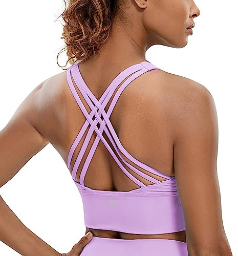 CRZ YOGA Damen Longline Sport-BH Ohne Bügel Gepolstert Bra Top Wirefree Padded Yoga Crop Tops Flieder L