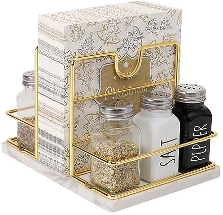 Livabber Serviettenhalter, Metall Serviettenhalter mit Salz- und Pfefferstreuer Caddy Modern Serviettenspender für Tisch Küche Arbeitsplatte, Ohne Salz- und Pfefferstreuer (Großer Marmor, Gold)