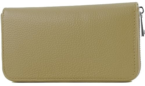 modamoda de SILBER-P02 Damen Leder Geldbörse Portemonnaie lang Handmade in Italy, Farbe:Graubeige